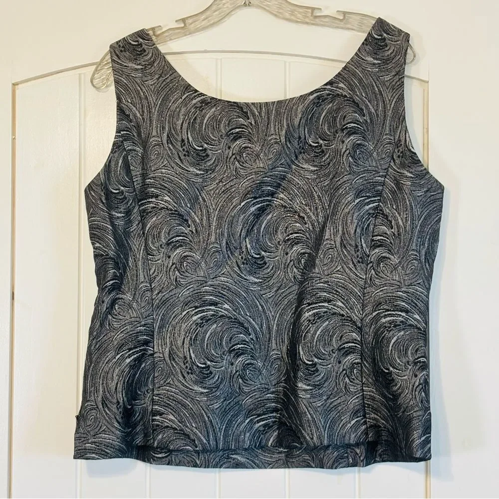Kasper Black Pewter Silver Textured Swirl Pattern Women's 3 Piece Pantsuit